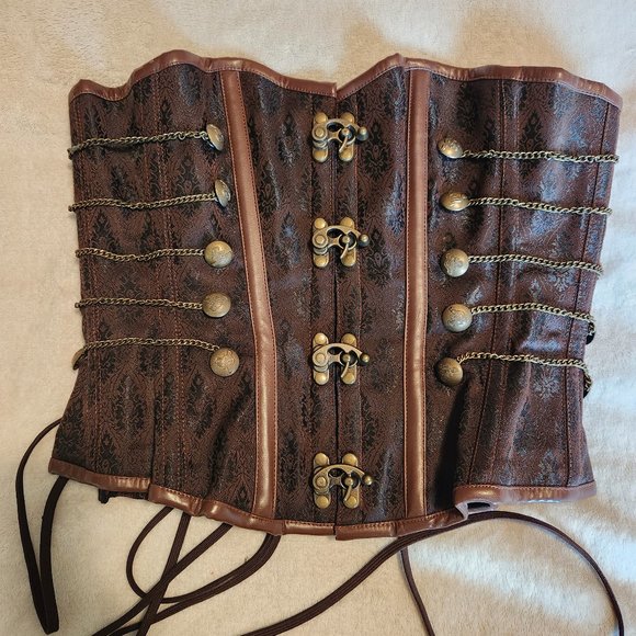 Brown and Brass Steampunk Overbust Corset - Picture 6 of 8